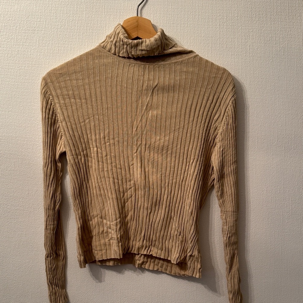 Elegant Tan Ribbed Turtleneck Sweater